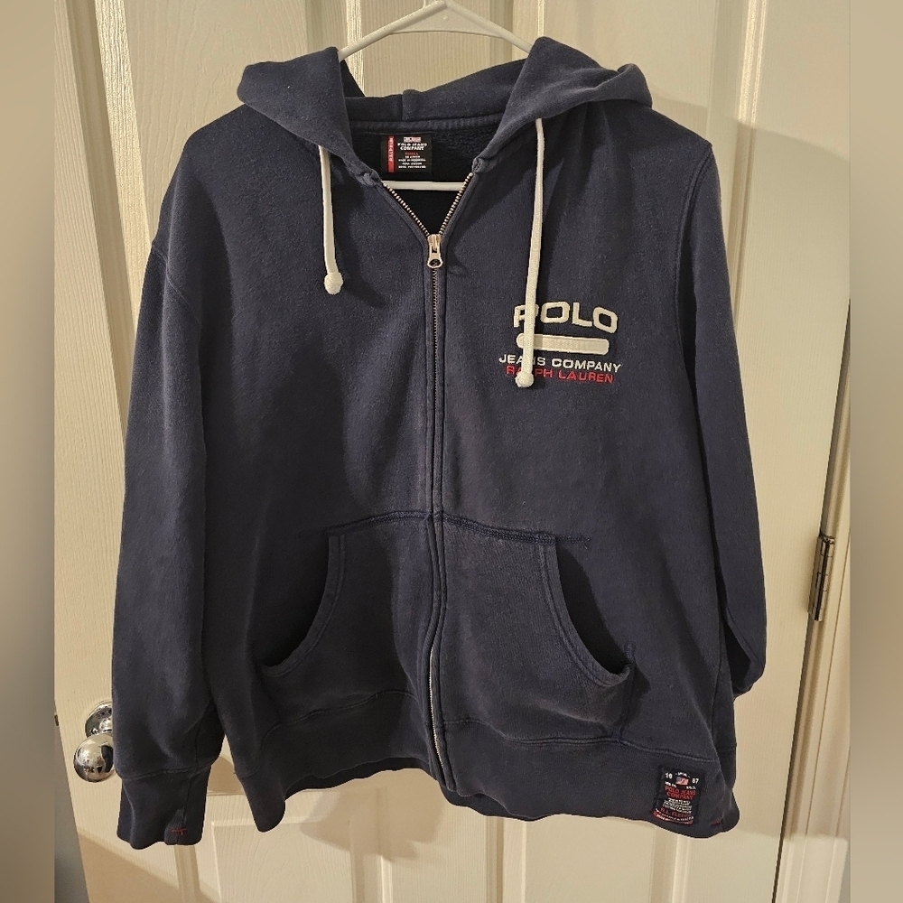 Polo Ralph Lauren Vintage Vtg Full Zip Blue Hoodie Jacket Size S
